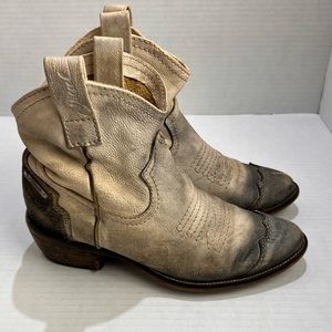 Diesel Booties Womens Leather Western Stacked Heel Distressed Boho